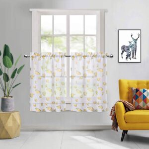 CAROMIO Semi Sheer Window Curtain Linen Look Home Deco Rod Pocket Semi Sheer Voile Drape Window Treatment Tier for Kitchen Bathroom Living Room Cafe 26 x 24 inch 2er Se