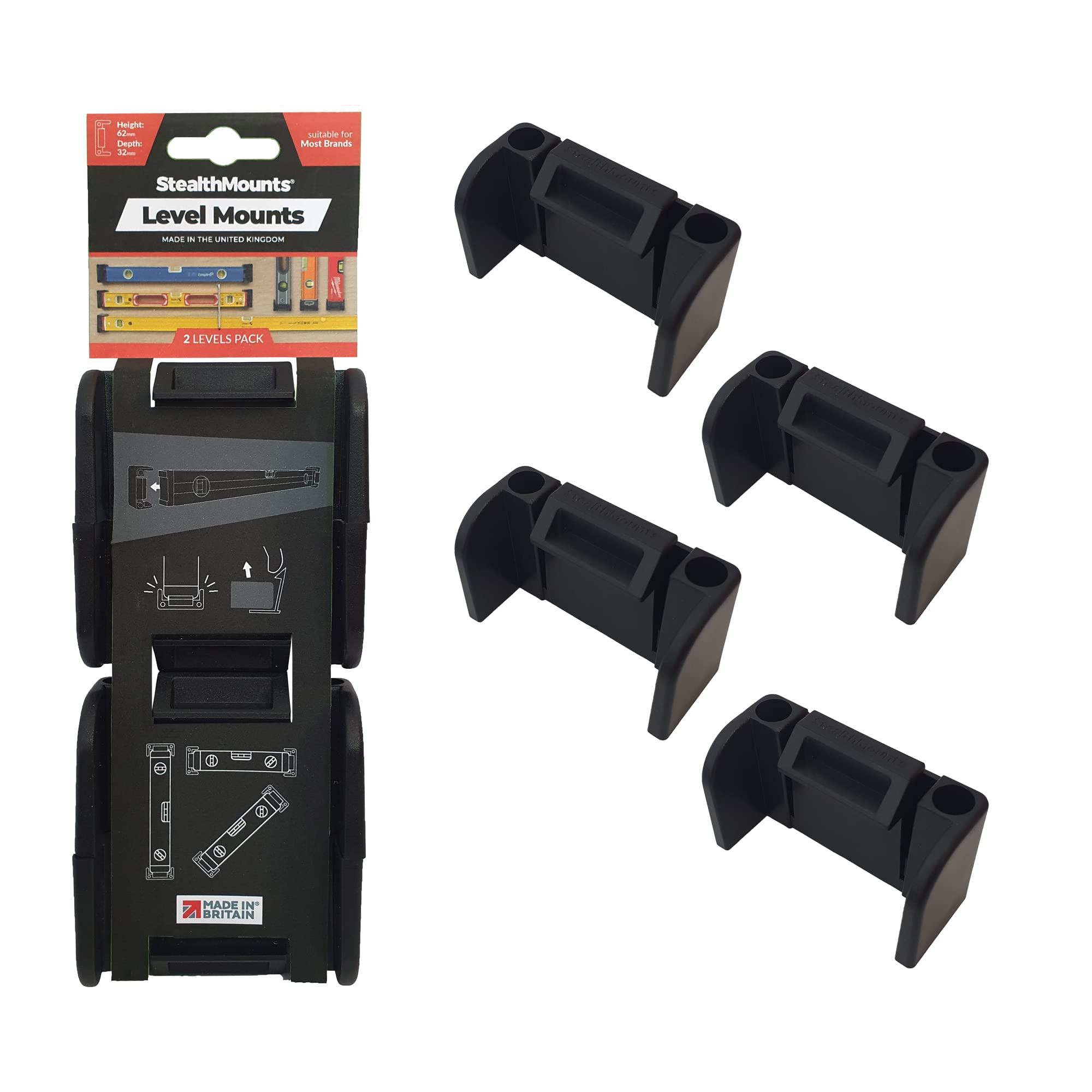 StealthMounts Universal Level Holder | Locking Level Mount Storage Clips All Brands (2 Pack)