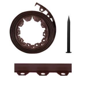 Lawn Garden Edging Border with Heavy-Duty Ground Stakes 32ft | 10m Brown 6CM High Flexible Flower Bed Edge and Reinforced Plastic Pegs