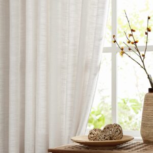 Natural Linen Textured Semi-Sheer Curtains for Living Room Office 72" Long Not See Through Privacy Window Curtain Set Elegant Light Filtering Airy Window Panels for Bedroom 52”w x 2pcs Grommet Top