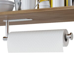 BOUTOP Kitchen Roll Holder under Cabinet - Premium Stainless Steel Kitchen Paper/Towel holder - Easy Installation of Self-Adhesive or Drilling Mounted - Silve