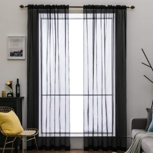 MIULEE 2 Panels Solid Color Sheer Window Curtains Smooth Elegant Window Voile Panels/Drapes/Treatment for Bedroom Living Room Black 55" Wx102 L