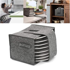 Caravan Plate Holder Camping Dinnerware Storage Felt Bag with Handles Hard Platter Containers Case 8 Plates for Protecting Motorhome Cupboard Kitchen Cookware