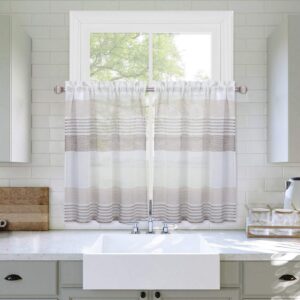 LinTimes Voile Curtains Decorative Striped Splicing Semi Transparent Half Window Treatment Sheer Cafe Small Kitchen Curtains