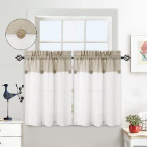 LuxFocus Kitchen Curtains for Windows Patchwork Buttons Pattern Curtains Cafe Curtains Bathroom Half Window Curtains for Bedroom with Rod 2 Panels
