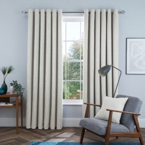 Sleepdown Linen Look Eyelet Blackout Lined Curtains Thermal Insulated for Bedroom and Living Room 46 x 54 Inch Cream