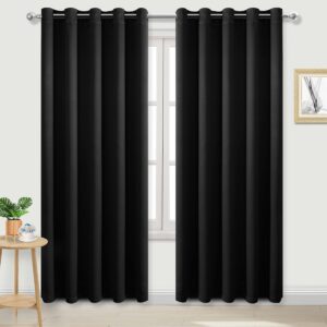 DWCN Black Blackout Curtains for Bedroom - Thermal Insulated Energy Saving Eyelet Window Curtains for Living Room 66 x 90 inch Length