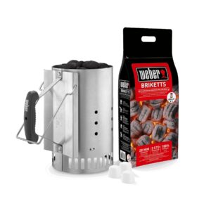 Weber Rapidfire? Barbecue Chimney Starter Set | Aluminium BBQ Fire Starter Set | Charcoal Briquettes and Firelighters Included | Weber Barbecue Accessories (17631)