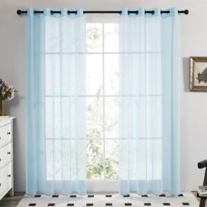 Deconovo Soild Eyelet Semi Transparent Net Curtains Super Soft Voile Curtains Decorative Sheer Curtans 55 x 71 Inch Sky Blue 2 Panels
