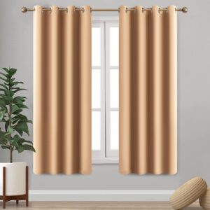 Imperial Rooms Blackout Curtains for Living Room Eyelet Beige Bedroom Curtains & Drapes 54 Inch Drop Thermal Insulated Black Out Kitchen Curtain with Tiebacks 66" x 54" (168 x 137 CM)