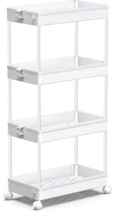 SPACEKEEPER Storage Trolley 4-Tier Slide Out Storage Cart Rolling Utility Cart Storage Shelf Rack Mobile Storage Organizer Shelving for Office