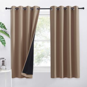 PONY DANCE Bedroom Curtains Eyelet - Energy Saving Double Layers Curtains Soundproof Thermal Insulated Curtains with Black Liner Privacy for Living Room Kitchen