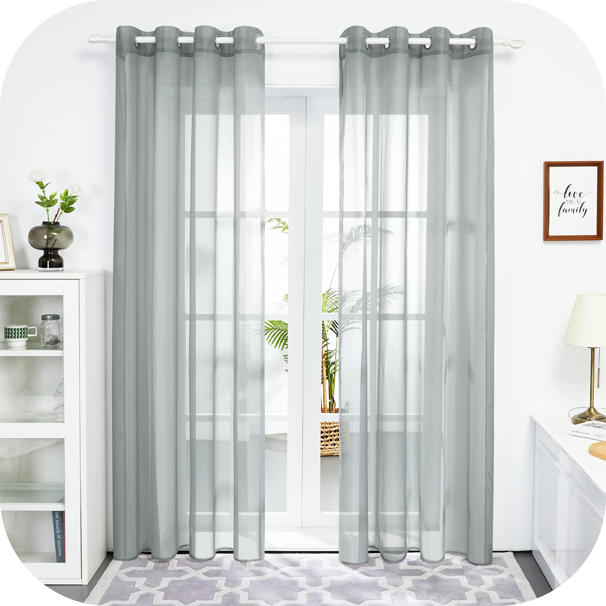 Amazon Brand - Umi Voile Curtains Eyelet Net Curtains Semi Sheer Curtains Decorative Sheer Voile Curtains Light Weight Voile Net Curtains Grey 52 x 84 Inch 2 Panels