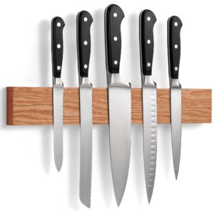 LARHN Magnetic Knife Rack in Oak with Extra-Strong Magnet - 40 cm - Magnetic Knife Holder for Wall for Knives