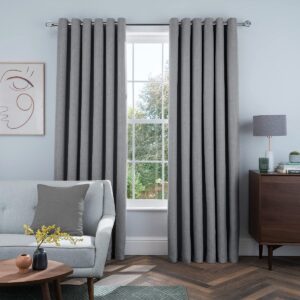 Sleepdown Linen Look Eyelet Blackout Lined Curtains Thermal Insulated for Bedroom and Living Room 46 x 54 Inch Charcoal