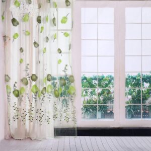 Colorful Tulips Floral Printing Tulle Voile Curtains Sheer Drape Balcony Door Room Dividers Scarf Valances Pastoral Decorative Window 100*200cm (Green)