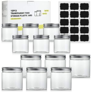 LSAIFATER 12PCS Small Clear BPA-Free Plastic Kitchen Food Storage Jars with Aluminium Screw Top