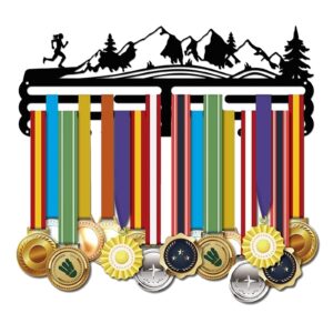 SUPERDANT Woman Running Medal Holder Iron Medals Display Frame Mountain Iron Medal Hook Accommodate for 60+ Medals Black Iron Wall Mounted Hook Medal Holder Display Wall Hanging 40x15cm