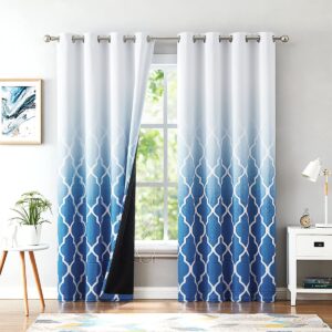 Beauoop Blue Ombre Full Blackout Curtains 90 Inches Long for Bedroom Living Room