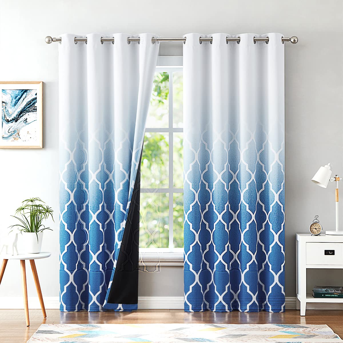 Beauoop Blue Ombre Full Blackout Curtains 90 Inches Long for Bedroom Living Room