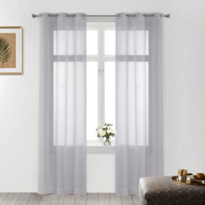 LAVANCE Net Curtains Eyelet Sheer Curtains 2 Panels 140 x 183cm Semi Transparent Volie Drapes for Bedroom Living Room Balcony Window Decorations