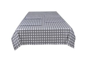 Sleepdown Gingham Printed Decorative 100% Cotton Half Panama Table Cloth for Dining Table - Durable Stain Resistant Table Cover - Grey - 137cm x 229cm