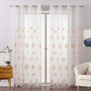 MIULEE 2 Panels Embroidered Sheer Window Flora Design Grommet Curtains Window Voile Panels/Drape/Treatment for Bedroom Living Room Flora 55" Wx 88" L Orange