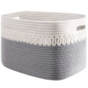 EternalBeauty Storage Basket for Shelves Bathroom Storage Baskets Rectangle Hollow Woven Basket Cotton Rope Basket Toy Storage Basket Baby Nursery Storage Box Towel Storage 15"x10"x9"