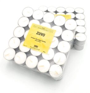 8 hour Tea lights Candles (100 Pack) - White Long Lasting Tea Lights - Unscented - 3.8 x 2.3 CM