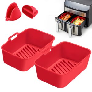 HEETA Silicone Air Fryer Liner Compatible for Ninjas AF400UK [2 Pack] Newest Silicone Pot with Oven Gloves