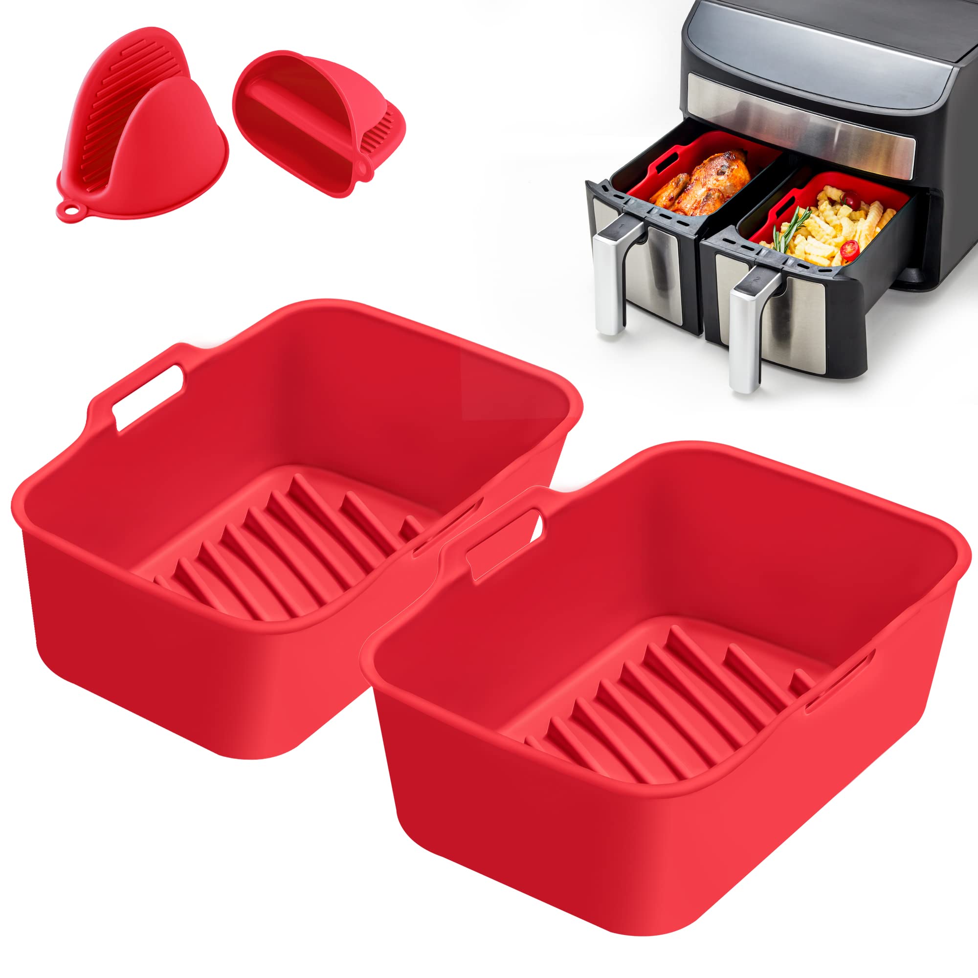 HEETA Silicone Air Fryer Liner Compatible for Ninjas AF400UK [2 Pack] Newest Silicone Pot with Oven Gloves