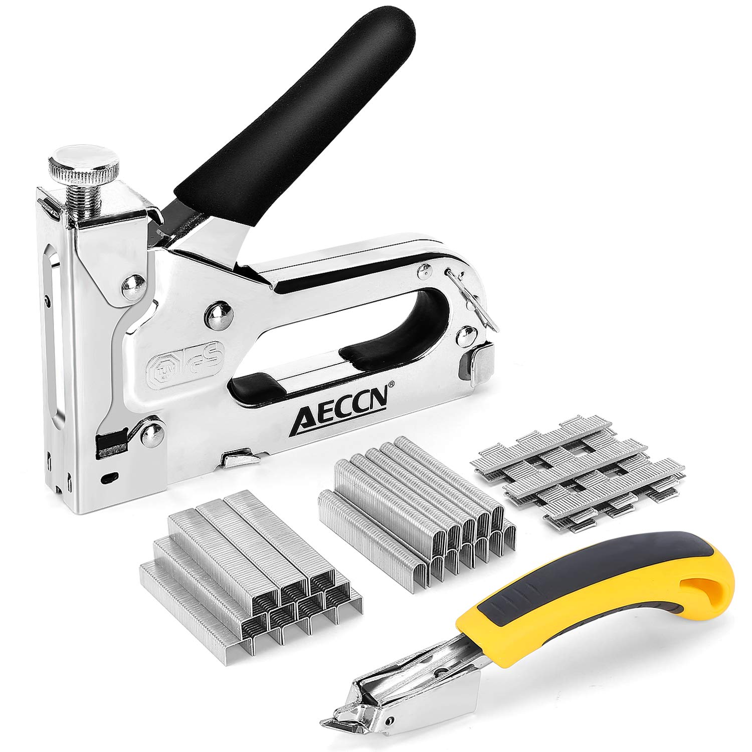 AECCN Staple Gun with Remover - 3 in 1 Heavy Duty Staple Nail Steel Gun Kit with 2100 Staples