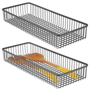 mDesign Set of 2 Universal Metal Drawer Tray – Storage Basket for Drawers to Organise Kitchen Accessories – Drawer Organiser for Kitchen and Household – Black