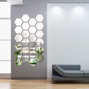 Shappy 24 Pieces Removable Acrylic Mirror Setting Wall Sticker Decal for Home Living Room Bedroom Decor (Hexagon