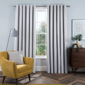 Sleepdown Linen Look Eyelet Blackout Lined Curtains Thermal Insulated for Bedroom and Living Room 46 x 54 Inch Silve