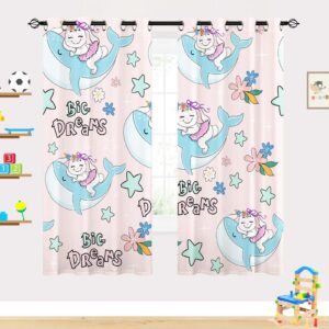 YUANZU Nursery Curtains - Kids Baby Girl Cute Rabbit Whale Big Dreams Kawaii Style Print Pattern Eyelet Blackout Thermal & Room Darkening Window Drapes for Bedroom Playroom 2 Panels W75cm x D166cm