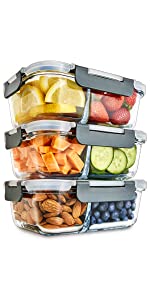 2 two double compartment Igluu meal prep glass containers single section sectioned trays tubs