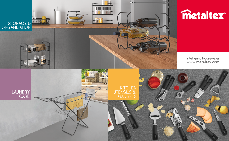 Metaltex Lugano 3-Tier Trolley with Wheels - Multipurpose Storage Cart for Home 