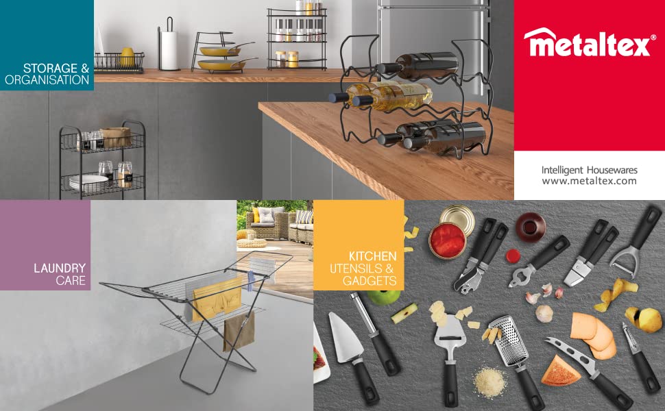 Metaltex Siena 3-Tier Trolley with Wheels - Multipurpose Storage Cart for Home 