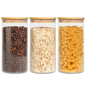 ComSaf Glass Storage Jars with Lids 900ML Set of 3 - High Borosilicate Glass Airtight Kitchen Food Canisters Cylinder Clear Preserving Seal Containers with Lid for Canning Cereal