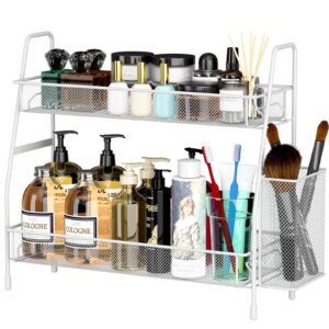EKNITEY Bathroom Countertop Organiser Shelf - 2 Tier Counter Spice Rack Metal Makeup Rack Small Perfume Organiser for Sink/Bedroom/Living room/Kitchen/Office