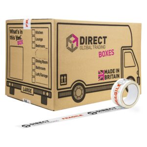 5 Strong Large Cardboard Storage Moving House Packing Boxes with Fragile Tape 52cm x 30cm x 30cm Carry Handles & Room Checklis