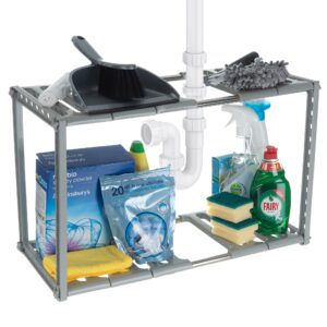LIVIVO Under Sink Storage Caddy - White Adjustable and Extendable Multi Purpose Kitchen Bathroom Under Sink Rack Shelf Organiser Storage Tidy (Grey)