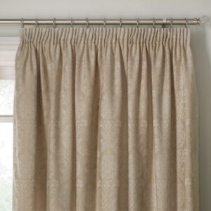 Dreams & Drapes Woven - Rosana - Jacquard Pair of Pencil Pleat Curtains With Tie-Backs - 66" Width x 72" Drop (168 x 183cm) Bed Size in Soft Gold