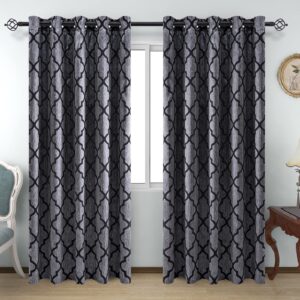 NAPEARL Black Colour Window Grommet Curtains for Living Room Darkening Curtains 2 Panels Morocco Jacquard