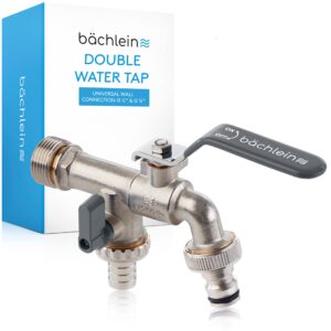 Bächlein Universal Double Outlet Tap for The Garden [Anthracite] incl. 2 Hose Connections - Noble Double Water Tap with 1/2 and 3/4 Inch Connection