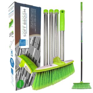 Soft Broom Indoor Sweeping Broom Brush with Stainless Steel Handle - The Perfect Indoor Sweeping Kitchen Floor Brush Broom for Your House - The Long Handled Brush Sweeper Broom (Green)