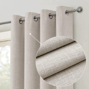 always4u Linen Look 100% Blackout Eyelet Curtains Thermal Energe Saving for Bedroom 1 Pair Noise Reducing Solid Modern Window Treatment for Home Decoration Natural W90*L9
