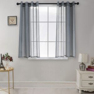 CUCRAF Grey Voile Curtains Faux Linen Look Semi Transparent Net Curtains with Eyelet