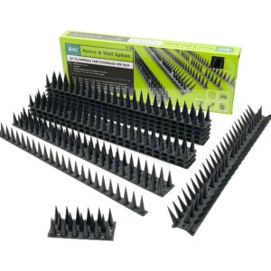 Plastic Wall and Fence Spikes - Tall Spikes Cat Bird Pigeon Deterrent Anti Climb Garden Coverage of Approx. 16M Per Box 44 x 4.3 x 3.8cm Warning Sign Included (Black 12pcs)